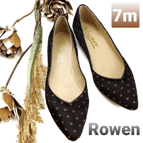 Rowen Faux Fur Black Tan Polka Dot Flats 7m - Picture 1 of 7